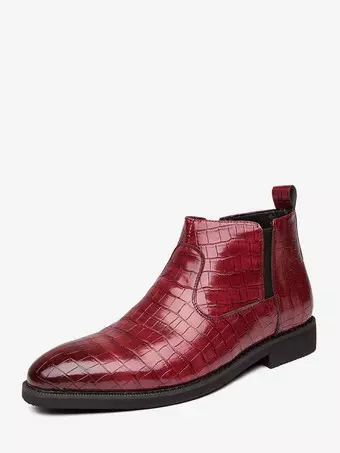 Mens Chelsea Boots Pointed-Toe Low Block Heel With Square Textured