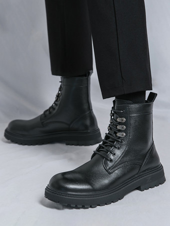 メンズドレスブーツ ラウンドトゥ チャンキーソール レースアップ フォーマルシューズ