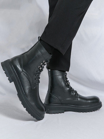 メンズドレスブーツ ラウンドトゥ チャンキーソール レースアップ フォーマルシューズ