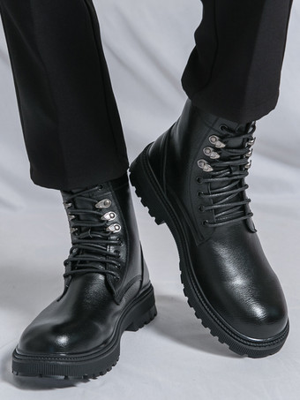 メンズドレスブーツ ラウンドトゥ チャンキーソール レースアップ フォーマルシューズ