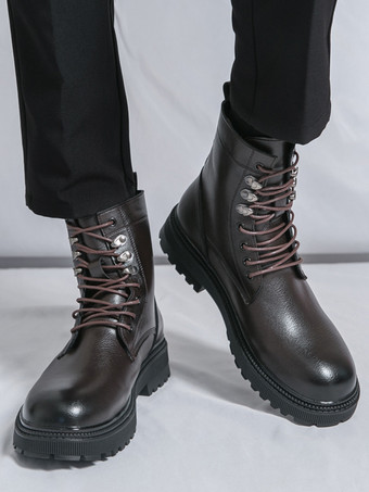 メンズドレスブーツ ラウンドトゥ チャンキーソール レースアップ フォーマルシューズ