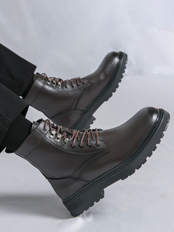 メンズドレスブーツ ラウンドトゥ チャンキーソール レースアップ フォーマルシューズ