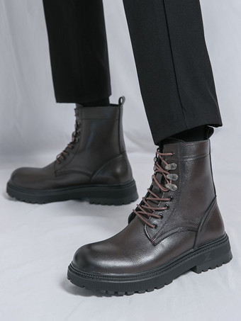 メンズドレスブーツ ラウンドトゥ チャンキーソール レースアップ フォーマルシューズ