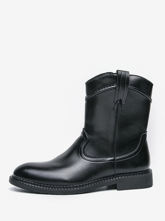 メンズショートブーツ ポインテッドトゥ レザー ジップアップブーツ ローヒール