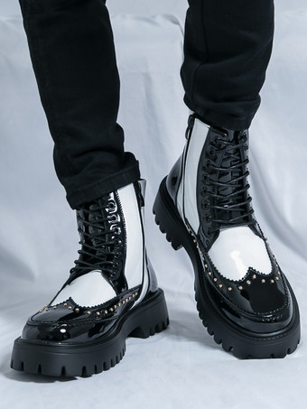 メンズブーツ リベットウィングチップ ラウンドトゥ アンクルブーツ 滑り止めプラットフォームソール