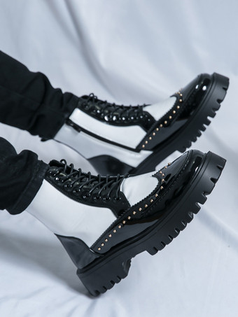 メンズブーツ リベットウィングチップ ラウンドトゥ アンクルブーツ 滑り止めプラットフォームソール