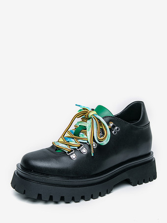 ブラック メンズカジュアルシューズ 滑り止めプラットフォームソール カラフルレース付き ストリートウェアシューズ