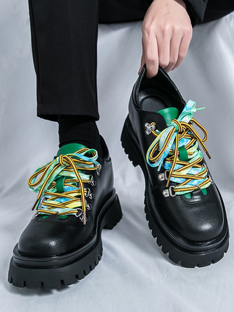 メンズカジュアルシューズ 滑り止めプラットフォームソール カラフルレース付き ストリートウェアシューズ