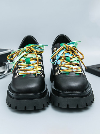 メンズカジュアルシューズ 滑り止めプラットフォームソール カラフルレース付き ストリートウェアシューズ