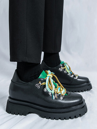 メンズカジュアルシューズ 滑り止めプラットフォームソール カラフルレース付き ストリートウェアシューズ