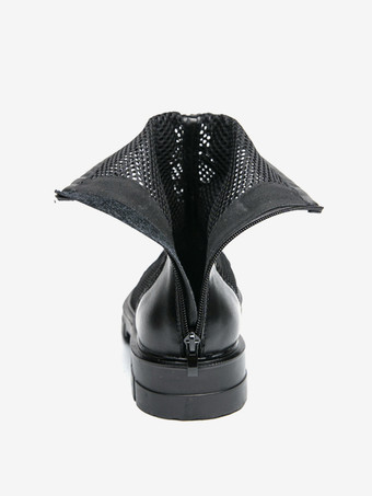 メンズ アンクルブーツ パッチワーク メッシュ プラットフォーム カットアウト レースアップ コンバットブーツ