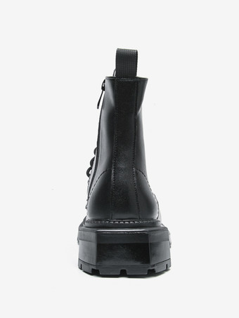 メンズ リジッド スクエアトゥ ドレスブーツ レザー レースアップ フォーマルシューズ チャンキーソール