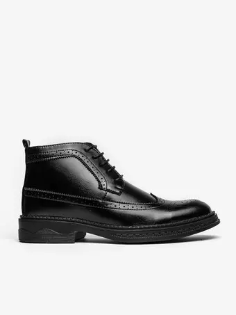 Mens Classic Wingtip Dress Boots Round Toe Leather Low Heel Business Derby Ankle Boots - Milanoo.com Mens Classic Wingtip Dress Boots Round Toe Leather Low Heel Business Derby Ankle Boots - Milanoo.com
