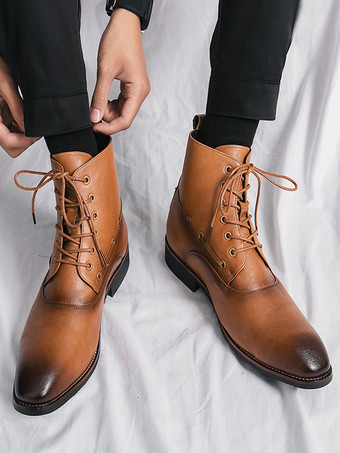 メンズ ドレスアンクルブーツ ポインテッドトゥ レザーオックスフォード ローヒール フォーマル ビジネス カジュアルシューズ