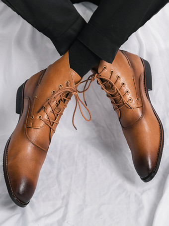 メンズ ドレスアンクルブーツ ポインテッドトゥ レザーオックスフォード ローヒール フォーマル ビジネス カジュアルシューズ