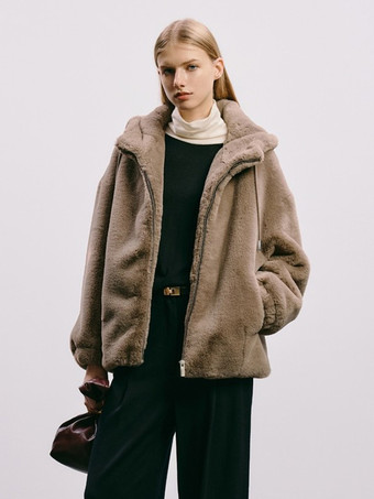 フェイクファーフード付きジャケット 無地オーバーサイズコート 2025年冬