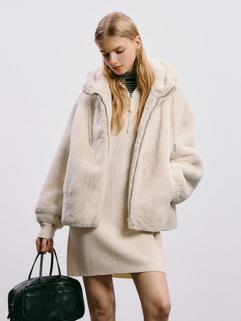 フェイクファーフード付きジャケット 無地オーバーサイズコート 2025年冬