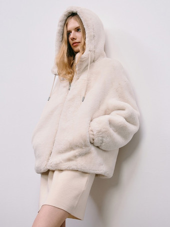 フェイクファーフード付きジャケット 無地オーバーサイズコート 2025年冬