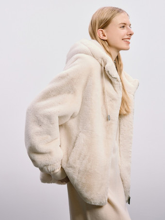 フェイクファーフード付きジャケット 無地オーバーサイズコート 2025年冬