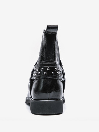 メンズ カウボーイブーツ スクエアトゥ リベット パンク バイカーブーツ ハイトップ プルオン ハイトップブーツ