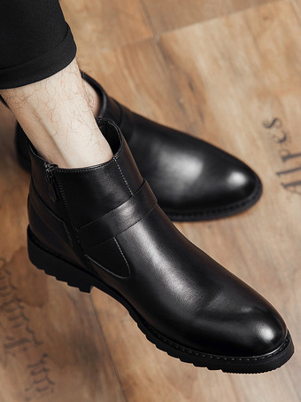 メンズ アンクルブーツ つま先が光沢のあるサイドジップ ハーネス 滑り止め 防水シューズ