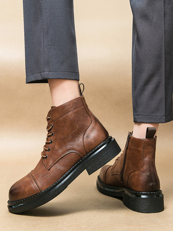 メンズドレスブーツ キャップトゥ ダービーブーツ チャンキーソール フォーマルアンクルブーツ