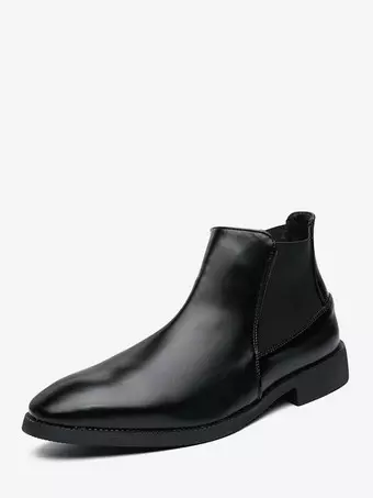 Mens Chelsea Boots Pointed-Toe Slim Leather Ankle Boots With Low