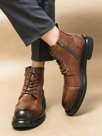 メンズドレスブーツ キャップトゥ ダービーブーツ チャンキーソール フォーマルアンクルブーツ