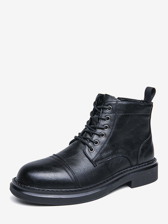 ブラック メンズドレスブーツ キャップトゥ ダービーブーツ チャンキーソール フォーマルアンクルブーツ