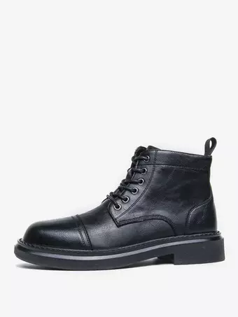 Mens Dress Boots Cap-Toe Derby Boots Chunky Sole Formal Ankle Boots