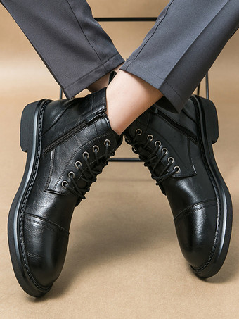 メンズドレスブーツ キャップトゥ ダービーブーツ チャンキーソール フォーマルアンクルブーツ