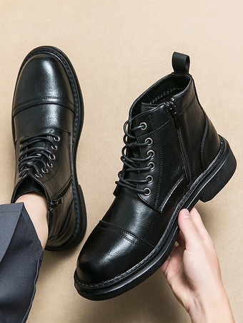 メンズドレスブーツ キャップトゥ ダービーブーツ チャンキーソール フォーマルアンクルブーツ