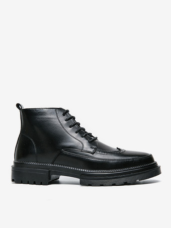 メンズドレスブーツ ウィングチップダービーブーツ - ラウンドトゥ チャンキーソール アンクルブーツ