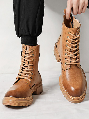 メンズドレスブーツ ラウンドトゥ チャンキーソール ハイブリッド レースアップ サイドジッパー