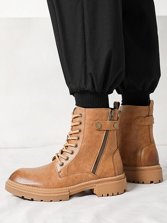 メンズドレスブーツ ラウンドトゥ チャンキーソール ハイブリッド レースアップ サイドジッパー