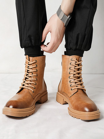 メンズドレスブーツ ラウンドトゥ チャンキーソール ハイブリッド レースアップ サイドジッパー