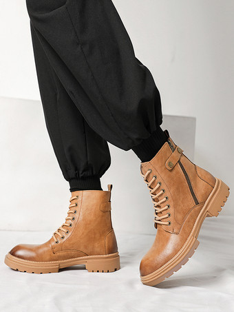 メンズドレスブーツ ラウンドトゥ チャンキーソール ハイブリッド レースアップ サイドジッパー