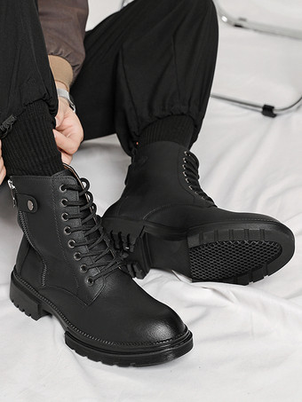 メンズドレスブーツ ラウンドトゥ チャンキーソール ハイブリッド レースアップ サイドジッパー