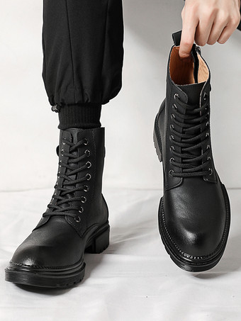 メンズドレスブーツ ラウンドトゥ チャンキーソール ハイブリッド レースアップ サイドジッパー