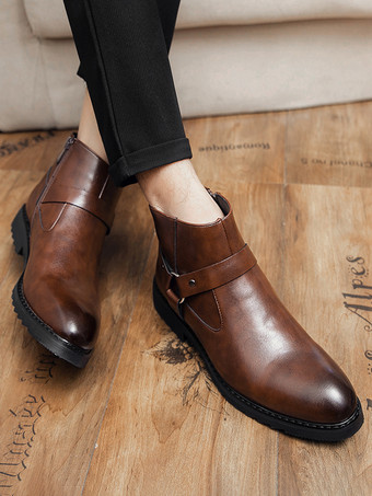 メンズ アンクルブーツ つま先が光沢のあるサイドジップ ハーネス 滑り止め 防水シューズ