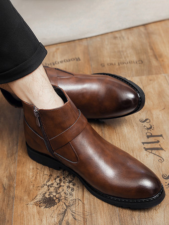 メンズ アンクルブーツ つま先が光沢のあるサイドジップ ハーネス 滑り止め 防水シューズ