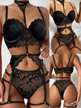 ブラック バックレスワイヤレスランジェリーレースアップレッド2ピースブラショーツセット