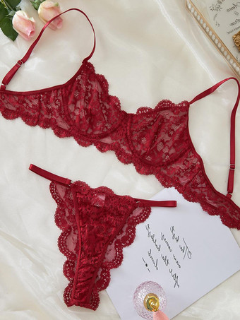 シースルーランジェリー シースルー レースアップ イエロー レース 2ピース ブラ＆ショーツセット