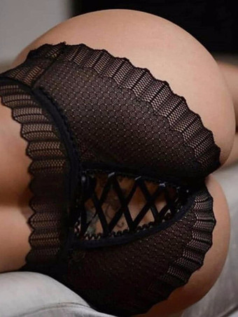 ブラック クロッチレスレースアップ屋内用シースルーブラックランジェリーレディースパンティー