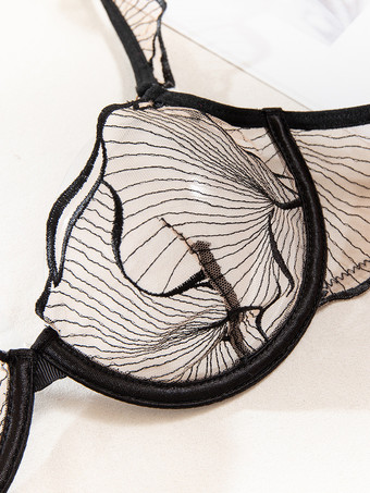 レースシースルーランジェリーアートワークブラック2ピースブラショーツセット