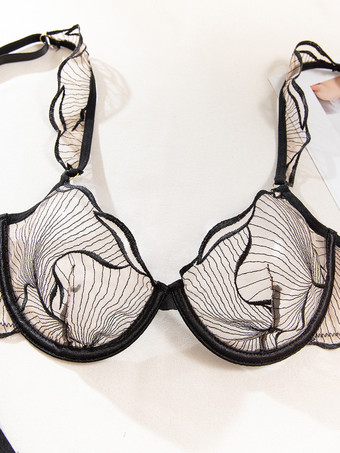 レースシースルーランジェリーアートワークブラック2ピースブラショーツセット