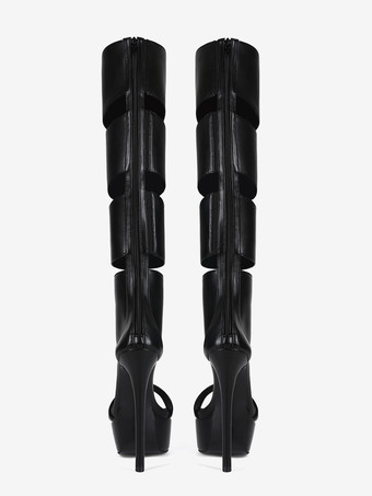 ブラックグラディエーターサンダル プラットフォーム オープントゥ カットアウト ハイヒールサンダル