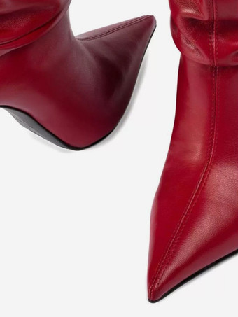 ブラックアンクルブーツ レディース ポインテッドトゥ ハイヒール スラウチブーツ