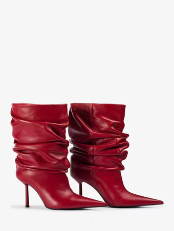 ブラックアンクルブーツ レディース ポインテッドトゥ ハイヒール スラウチブーツ