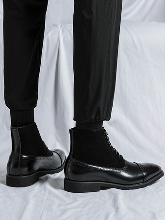 メンズドレスブーツ ポインテッドトゥ オックスフォードスタイル レースアップ スエードレザー アンクルブーツ